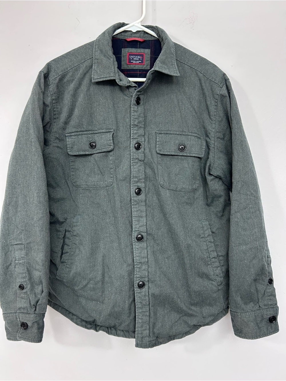 UNTUCKit Men's Dark Gray Button-Front Flannel Lined Jacket Size M